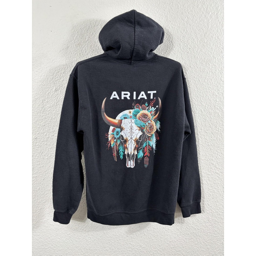 Ariat Hoodie Womens Medium Black‎ Skull Floral Western Graphic Pullover Boho